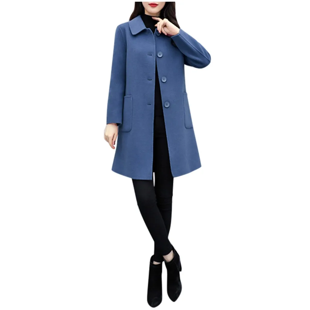 Abrigos mujer invierno зимнее пальто для женщин, Офисная однотонная зимняя офисная шерстяная куртка с длинным рукавом и пуговицами, пальто chaqueta