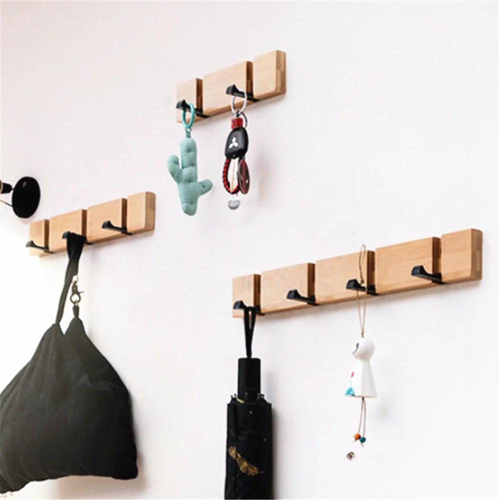 Nordic Style Wooden Towel Hook, Self Decorative Wall Mount hanger Organizer  for Kitchen, Bathroom, Living Room, Wall or Door, Nails Beech 