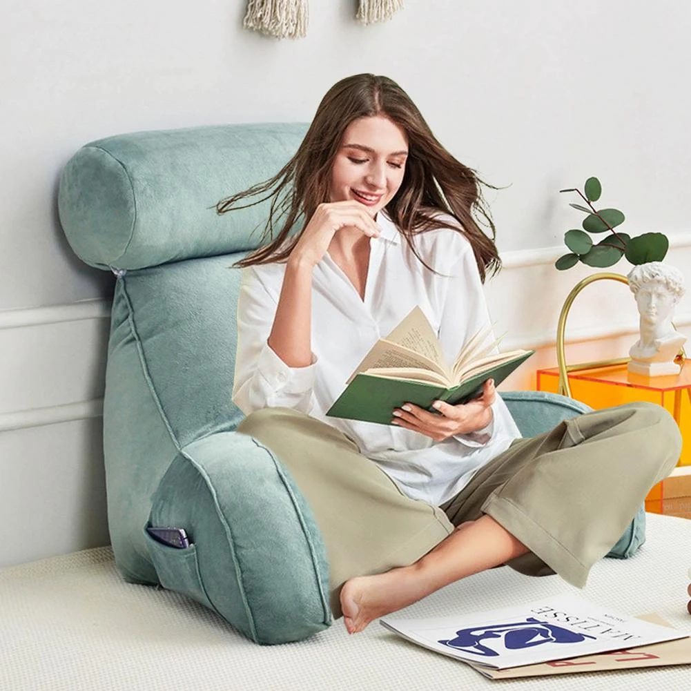 Bed Rest Reading Pillow Large Adult Backrest Lounge Cushion Back Support  With Arm Rests For Sitting Up In Bed Relaxing Watching