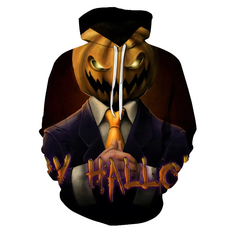 Halloween Festival Designer Mens Autumn Hoodies 3D  Pumpkin Print Long Sleeve Fashion Style Homme Clothing