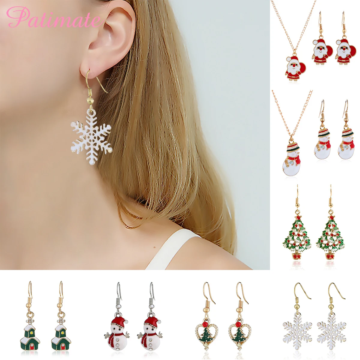 PATIMfast Boucles d'oreilles sapin de Noël, pendentif père Noël