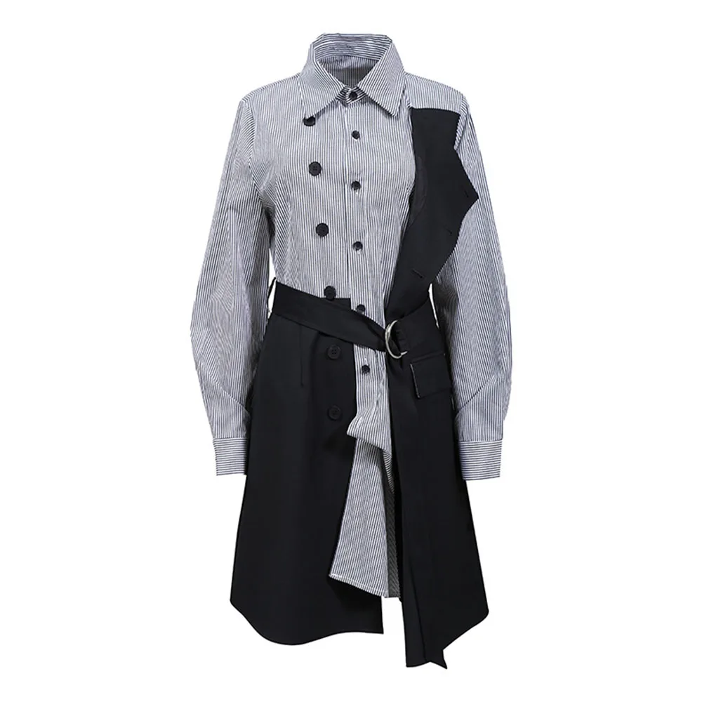 

Женское Хлопковое платье в полоску, повседневное двубортное мягкое теплое платье-рубашка средней длины со шнуровкой, Осень-зима