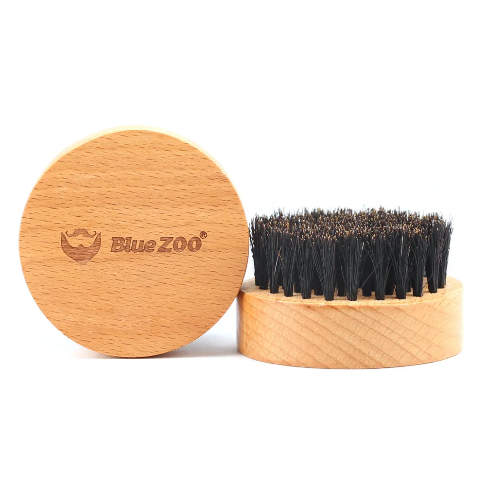 

Bluezoo Men's Care Round Primary Color Elm Black Pig Mane Beard Brush Natural Boar Bristle Beard Brush Facial Hair clear Care