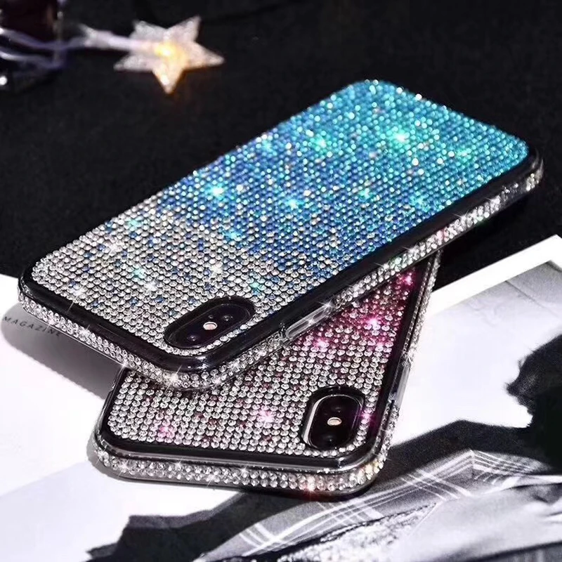 Роскошный градиентный полный Алмазный чехол для телефона fundas для iPhone 11 Pro XR XS MAX X 7 8 6s Plus Роскошные блестящие стразы мягкий чехол
