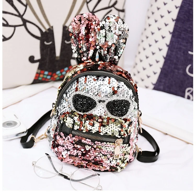 Крутой рюкзак на плечо с блестящими пайетками, дорожная сумка, школьные сумки с заячьими ушками, солнцезащитные очки, 6 цветов