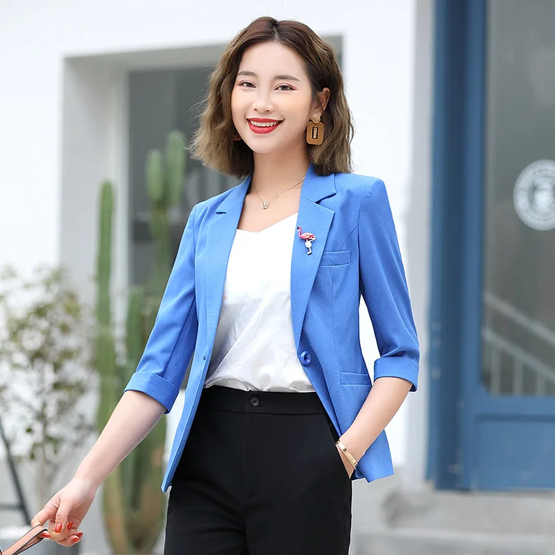 

Solid Color Versatile Suit Jacket Women's 2019 New Style South Korea Spring British Style Elegant Half-sleeve Shirt Slim Fit Sui