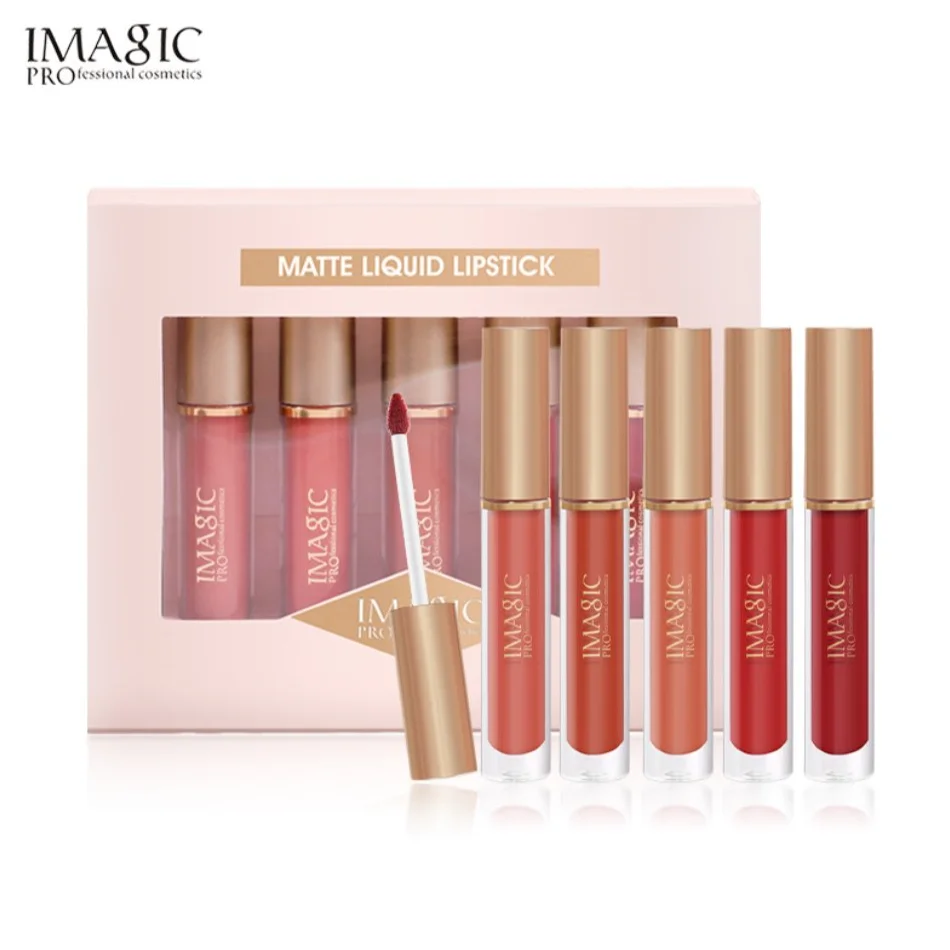IMAGIC New Waterproof Matte Velvet Nude Color Lipstick Lip Gloss Long Lasting Non-Sticky Cup 5 Colors Per Set Official Product