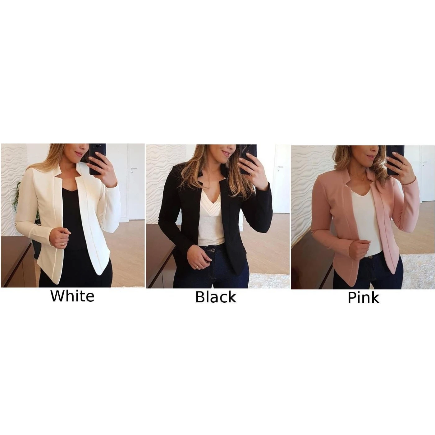 awesome  Autumn Fashion jacket Women Solid Color Short Suit Coat Long Sleeve Casual Slim elegant classic bus