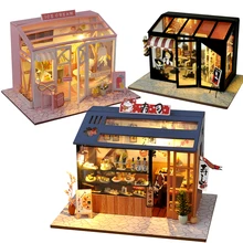 Japanese Sushi Store DIY Miniature Doll House With Furniture Cloth Shop Cute Casa Dollhouse Toys for Children Girls Gifts