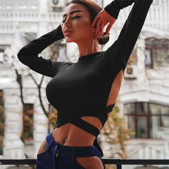 

Sexy Backless Women's Solid Color Bandage Clubwear 2020 New Summer Crop Tops Skinny Solid Basic Casual Tee Tank Tops