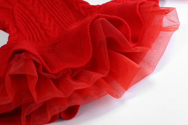 Bibihou/Детские платья для девочек; Зимний вязаный свитер с сеткой в стиле пэчворк; платье-пачка для маленьких детей; детское платье с длинными рукавами; цвет красный, белый