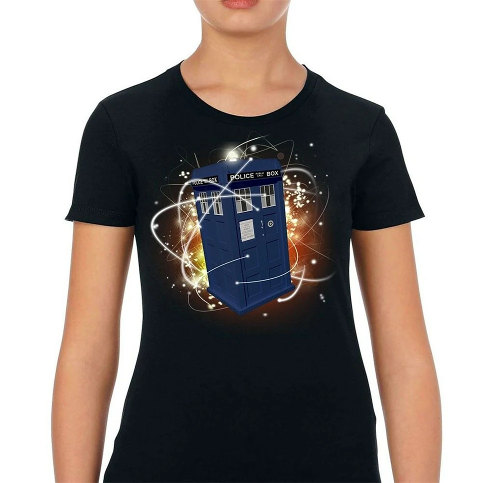 Черная футболка с принтом Doctor Who Police Box Time Machine Juniors Бесплатная стильная | Мужская
