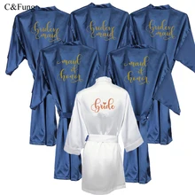 Темно-синее свадебное платье невесты из розового золота письма Женские Сатиновые туфли курица вечерние свадебный подарок подружки невесты мама сестра из халат жениха кимоно