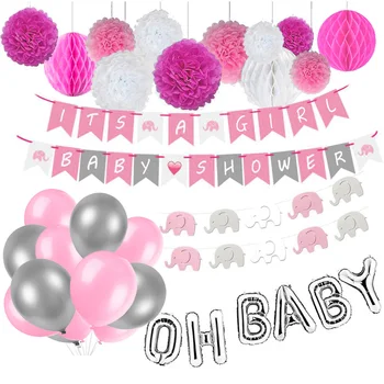 

Baby Shower Party Decorations，Gender Reveal Elephant Theme It's A Boy Banner，Paper Tissue Pom Poms，Elephant Garland，OH BABY Ball