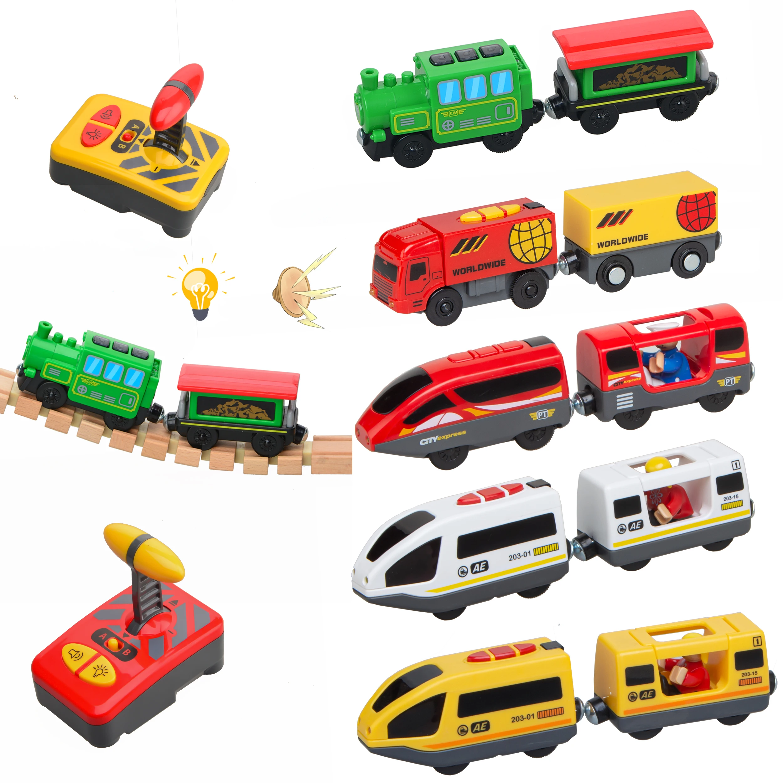 Wooden Train Railway Accessories Electric Train Magnetic Rail Car Diecast  Slot Fit For All Brands Train Track Toys For Children