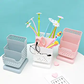 

Creative Rattan Plastic Pen Holder Multifunctional Hollow Desktop Office Stationery Bucket Pencil Container Case