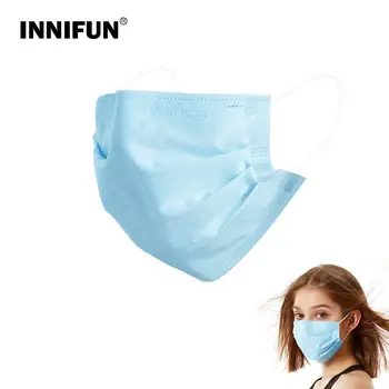 

50Pcs Face Mask 3 Layers Disposable Mouth Mask Anti Dust Droplet Pollen Ears Hanging Breathing Safe Protector