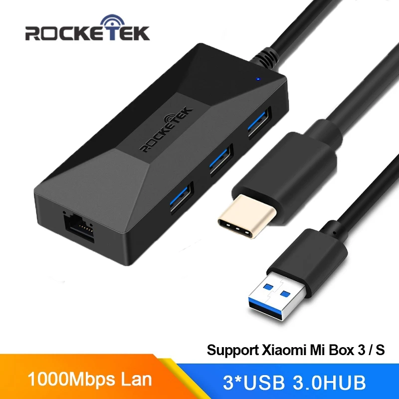 Rocketek usb-хаб гигабитный Ethernet адаптер 1000 Мбит/с type c Hub 3,0 Rj45 Lan для Xiaomi Mi Box 3/S Android tv телеприставка сетевая карта