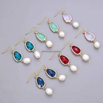 

GG Jewelry White Pearl Green Red Blue Aqua White Green Crystal Earrings