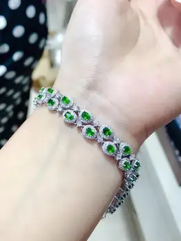 

S925 silver natural green diopside bracelet natural gemstone bracelet Luxurious two level round women party gift fine jewelry