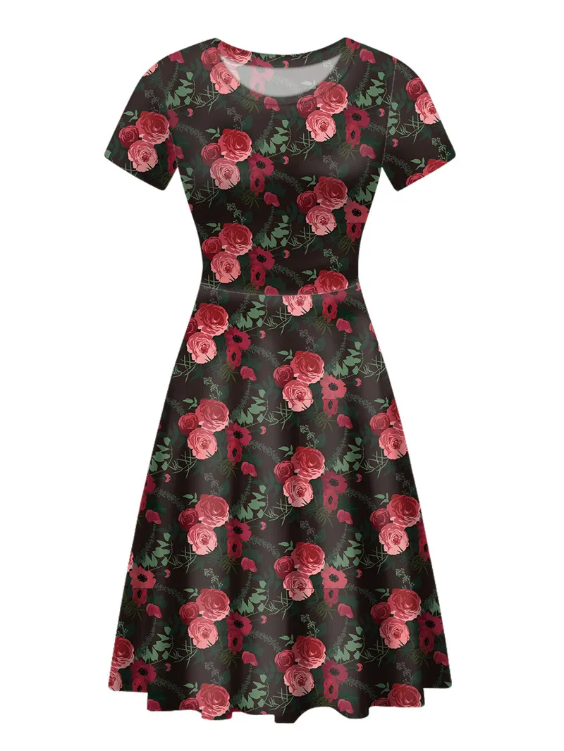 

Twotwinstyle Floral Dress 2020 New Arrival Women Rose Print Dress Soft And Breathabel Large Size Ladies Summer Clothing Vestido
