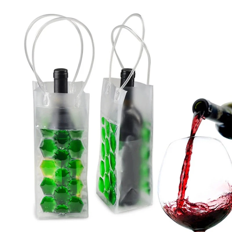 PVC Leakproof Ice Bag ECO Friendly Transparent Ice Pack Portable Bucket Wine Bottle Chiller with Carry Handle Ice-Cold Tools