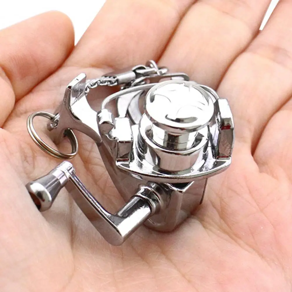 1Pcs Alloy Fishing Reel Drum Pendant Keychain Key Ring Mini Miniature Sea  Fishing Spinning Wheel Outdoor Small Fishing Tackle