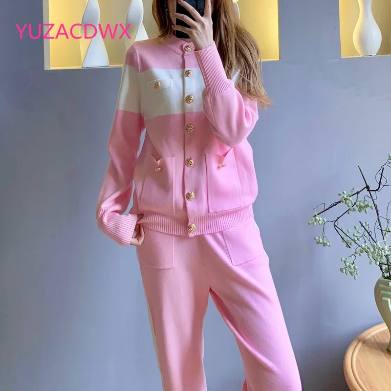 

2 Piece Set Women Autumn Fashion Long Sleeve Tracksuit Knitted Sweater+Little Feet Pants Pant Two Piece Set Women Sets