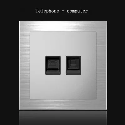 Telephone Computer 1, 2, 3, 4 комплекта, 1, 2 варианта, для дома, серебро, алюминиевый сплав, панель сброса, выключатели, розетка, ЕС, промышленность, Германия, Великобритания, Франция, розетка, 90-250 В - Цвет: Telephone Computer