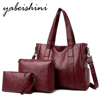 

Women Leather handbag clutch bag wallet three-piece Shoulder Bags for women 2019 sac main femme crossbody bags for women Tote
