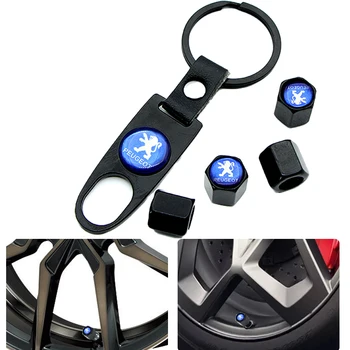 

Car Badge Metal Wheel Tire Valve Stem Cap Keychain for Peugeots 107 108 206 207 308 307 508 2008 3008 style car Styling