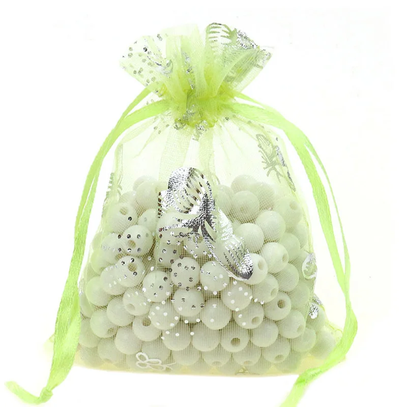 100pcs/lot Silver Butterfly Organza Bag Christmas Wedding Voile Gift Bag Jewelry Packing Drawstring Pouch Decoration Storage Bag - Цвет: viridescent butterfl