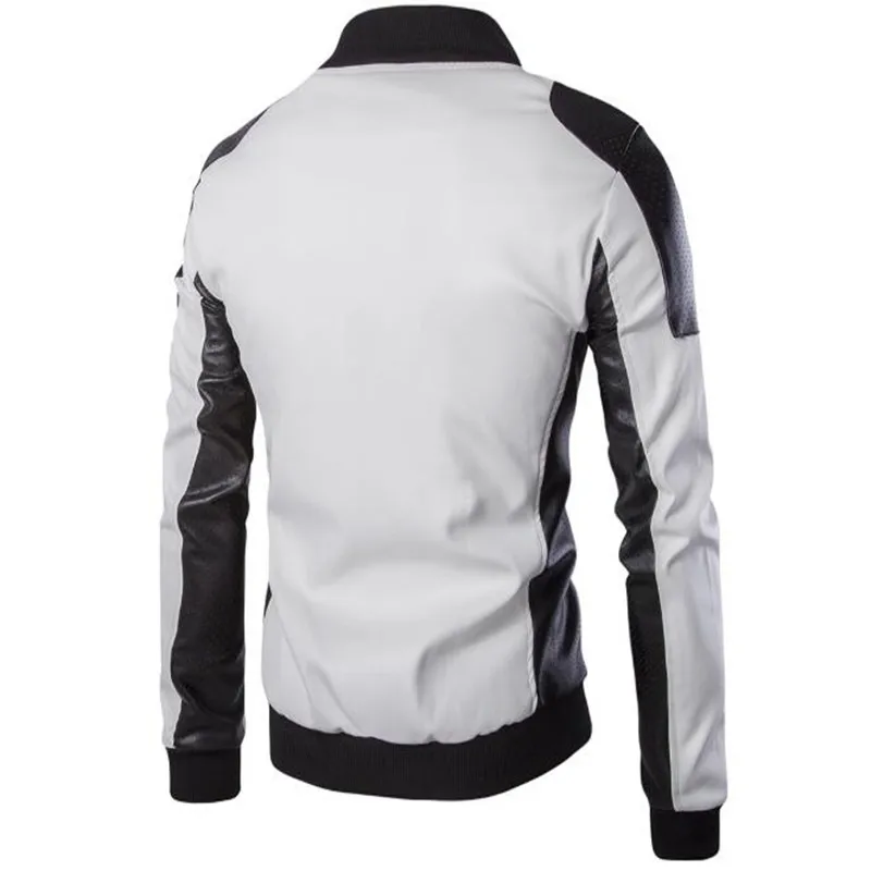Men's autumn winter new quality leather jacket men's pure color leather jacket stand collar long sleeve casual coat