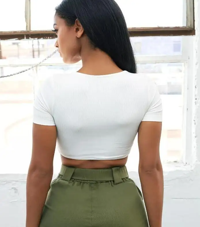 T-shirt noué à manches longues pour femmes, vêtement féminin, crop