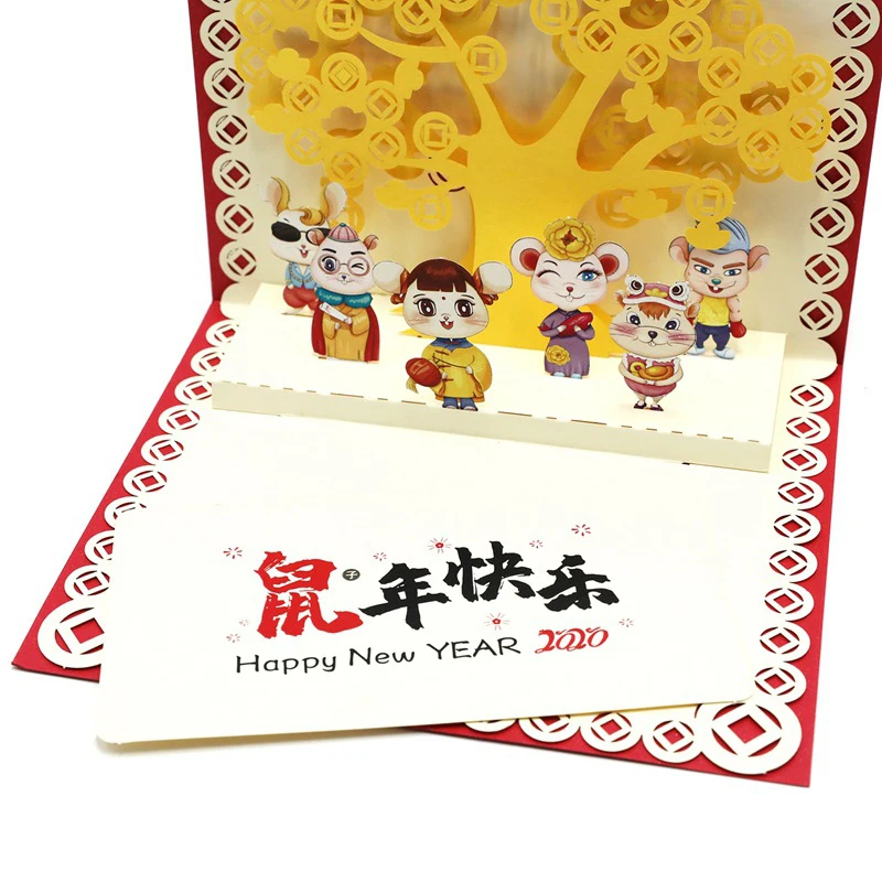 3D Ручная работа китайская мышь из зодиака Весенний фестиваль бумажные поздравительные открытки комиксы Мыши год благословение бизнес детский подарок