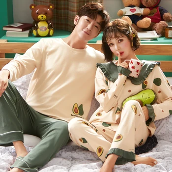 

Autumn Pajamas Couples Cotton Sleepwear Soft Pyjama Sets Cartoon Pattern Women Pajama Set Long Sleeve Men Lounge Pijamas