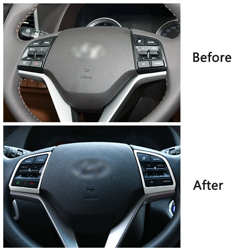For Hyundai Tucson 2015- Carbon Fiber Color Steering Wheel Switch Button Sequins Cover Interior Decoration Trim Accessories car moulding decoration interior mouldings interior moulding trim strip car knob covers
