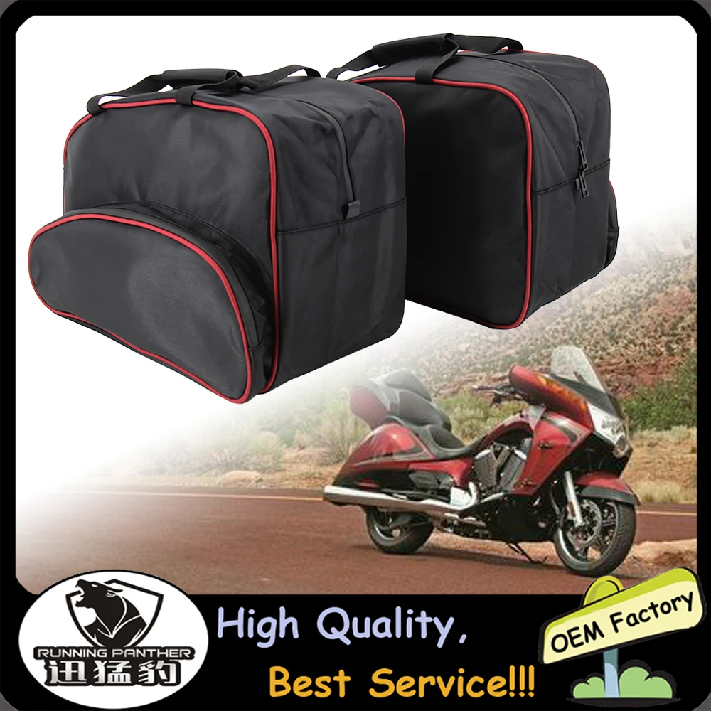 

Black Liners with red piping Saddlebag Liners Bag Motorcycle Storage luggage bag side box inner bag For Victory Vision 2008-2016