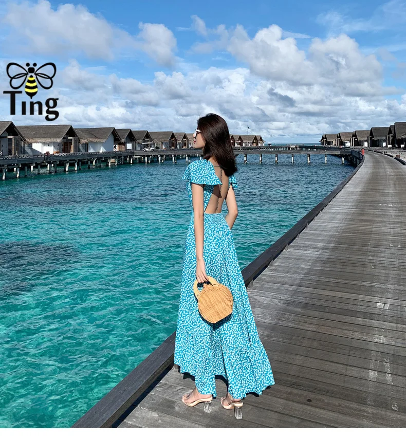 Tingfly Boho Платье женское с оборками подол Макси платье винтажное сексуальное с v-образным вырезом открытая спина хиппи Vestidos богемные пляжные платья vestidos