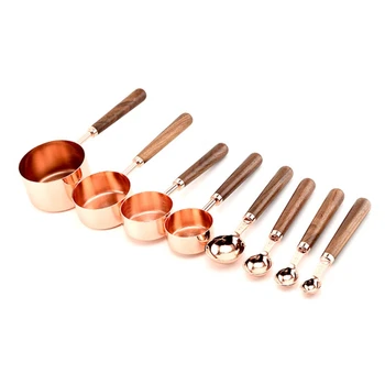 

Kitchen Baking measuring cup measuring spoon 4 sets of thickened copper plated measuring spoon wooden handle seasoning