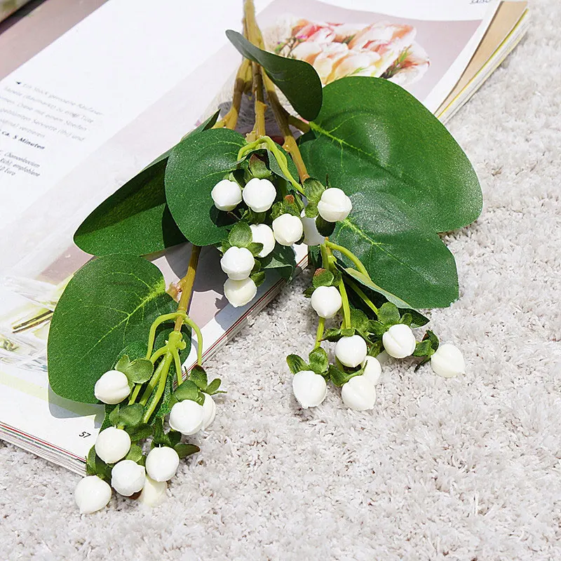 White Искусственные Hypericum фруктовые цветы 3 вилки букет с листьями вечерние DIY поддельные цветы домашний садовый декор имитация растений - Цвет: White