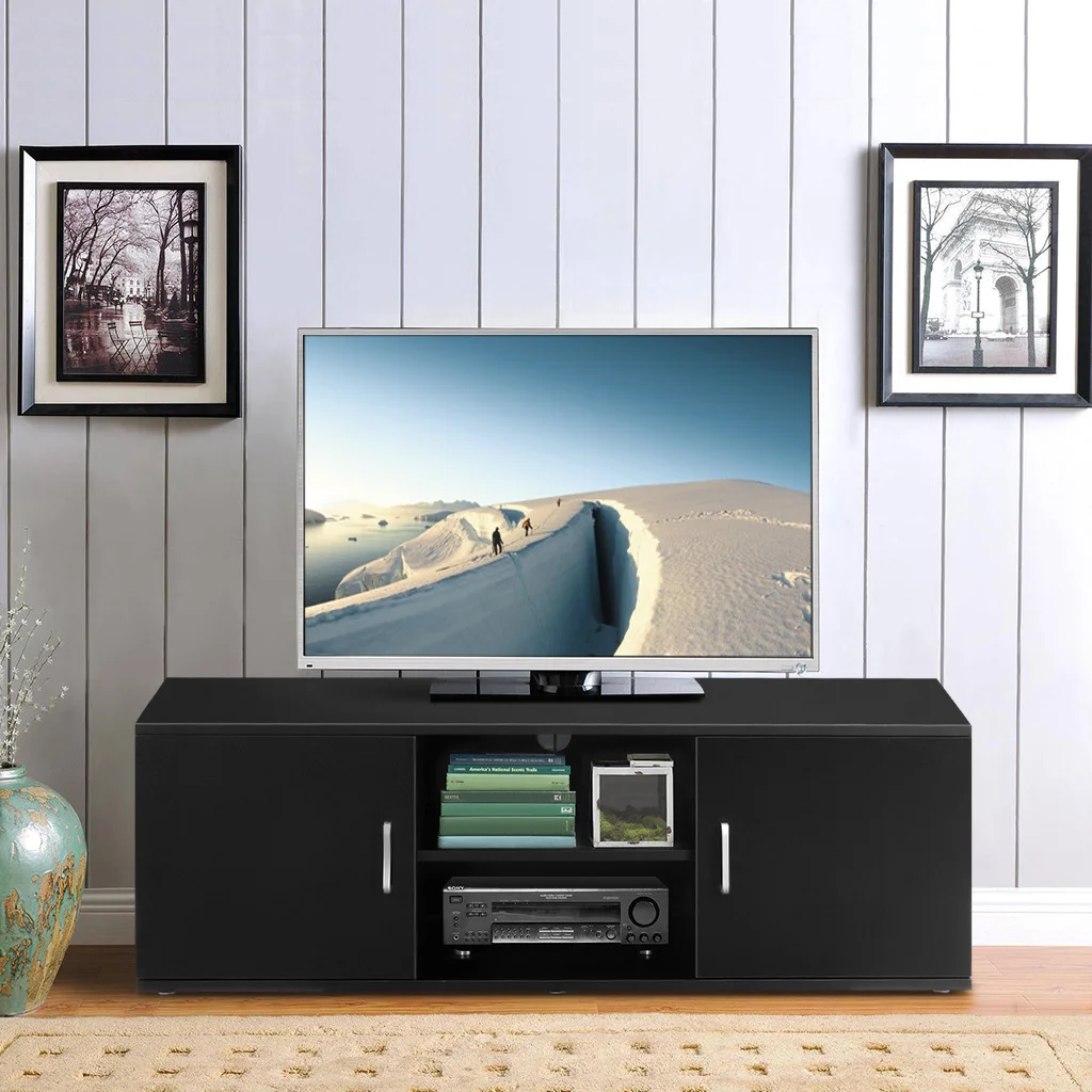 

LANGRIA TV Stand with 2 Doors 2-Tier Open Shelf and Ample Flat Surface Contemporary Living Room Widescreen Storage System Unit