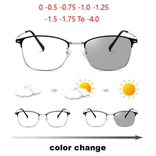 Солнечные фотохромные линзы, квадратные близорукие очки, анти-синий светильник, компьютерные очки по рецепту, диоптрий 0-0,5-1,0-4,0