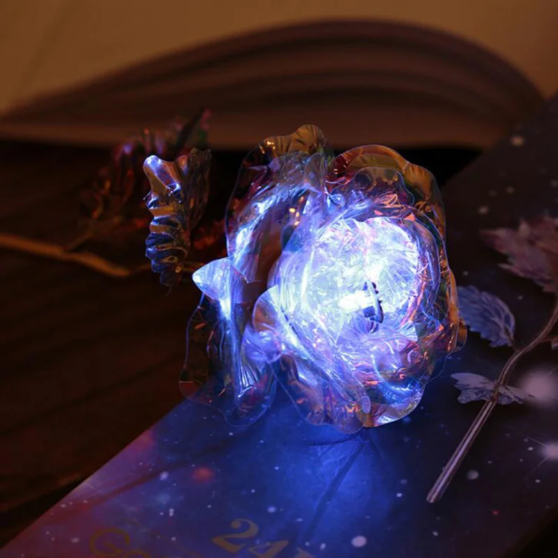 Led rose (blue box) 1 шт., имитация вечности, 24 K, Золотая фольга, розовый цветок, радуга, День Святого Валентина, романтический цветок, свадебный подарок, красивый светодиодный светящийся - Цвет: Led rose (blue box)