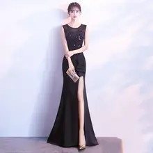 Новинка, вечернее платье русалки с разрезом, модное платье с круглым вырезом и блестками, платье для выпускного вечера, женское тонкое длинное платье, Robe De Soiree