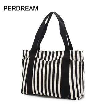 

Creative new striped mommy bag shoulder canvas women's bag wholesale origin direct sales women's bag thickened retro storage bag