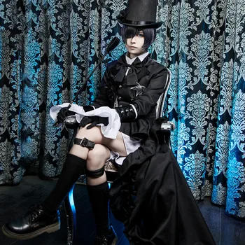 

Ciel Phantomhive Cos Halloween Party Japanese Anime Tuxedo Dress Man Women Black Butler Kuroshitsuji Cosplay Costume