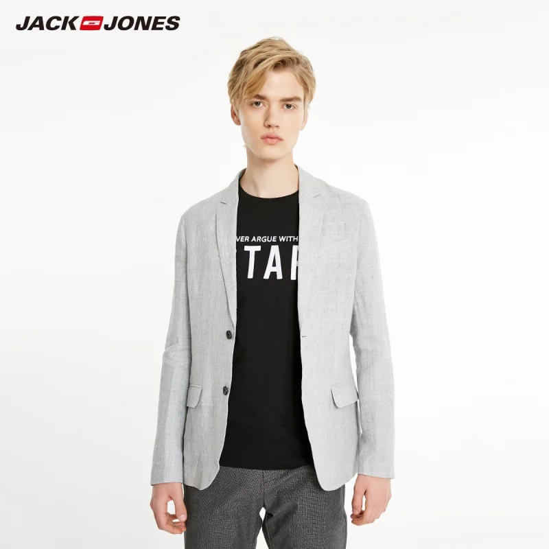 JackJones мужской льняной костюм куртка удобный блейзер мужская одежда 219108505 - Цвет: LIGHT GREY MELANGE