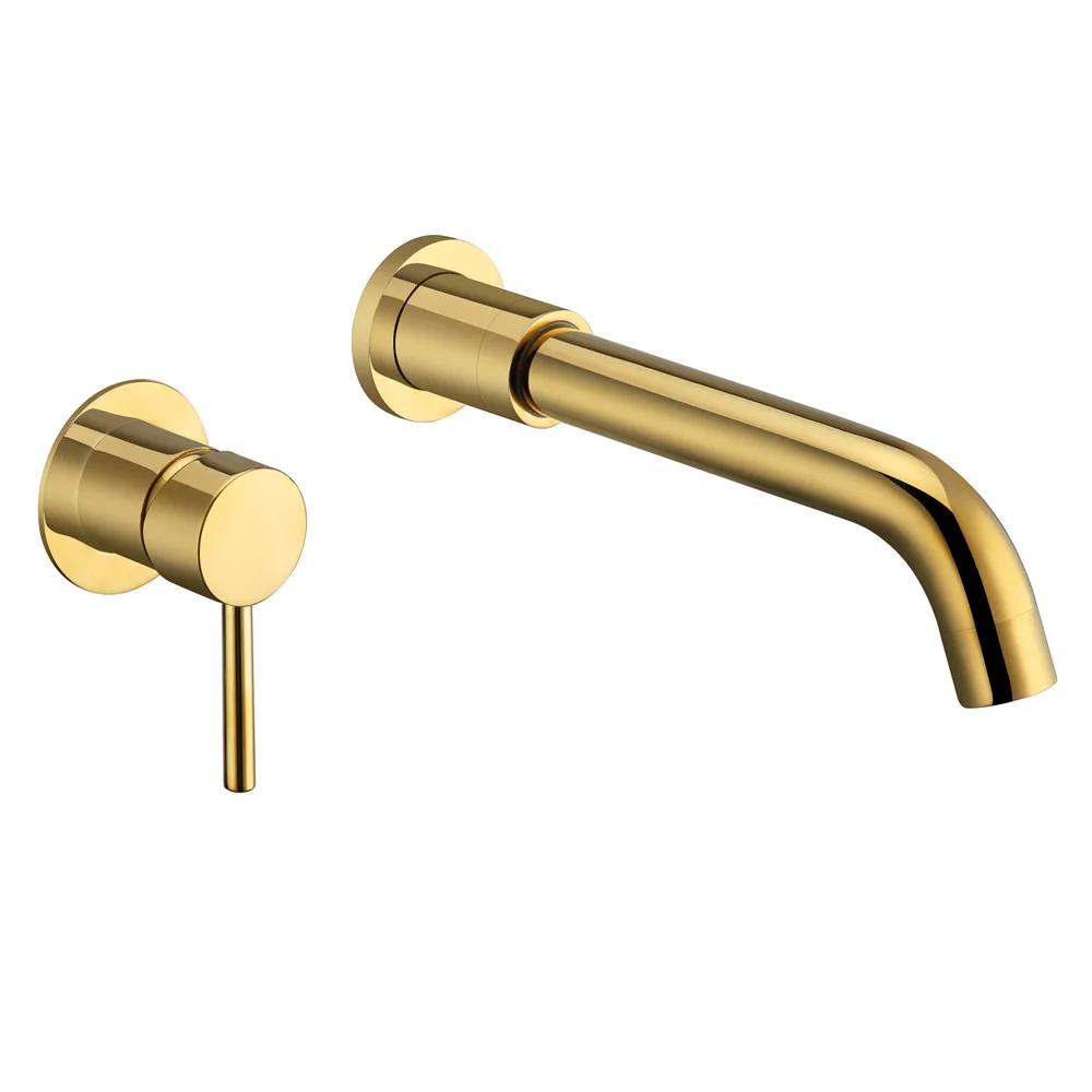 Polished Gold Vidric оптом и в розницу Современный Настенный Смеситель кран для раковины ванной комнаты Поворотный Настенный носик для ванны с однорычажным покрытием - Цвет: Polished Gold