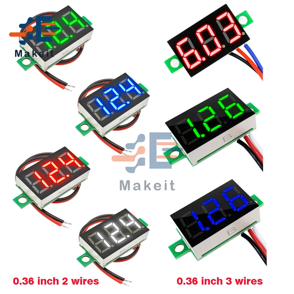 

0.36 inch 2 Wires 3 Wires LED Display Panel Voltage Meter Red Blue White Green Mini Digital 3 Digit Voltmeter Tester DC 0-30V